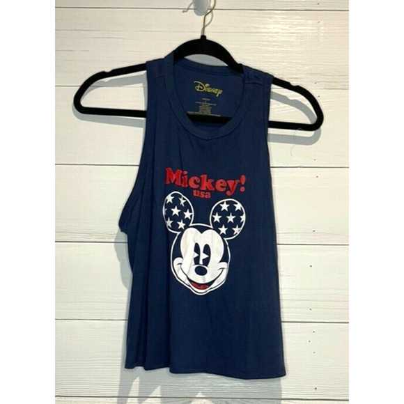 Disney Girls Size Large Mickey Mouse USA Blue Tank Top Racerback NEW - Picture 1 of 2